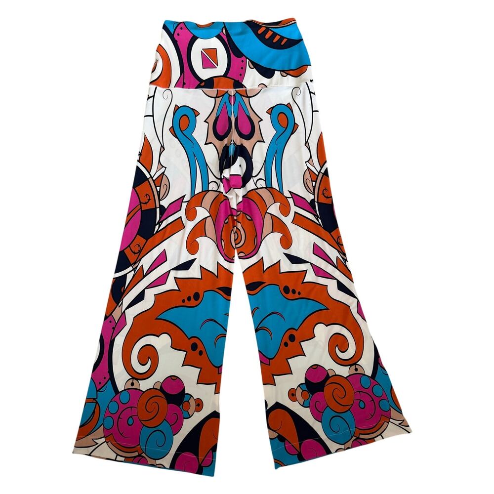 Eva Varro Psychedelic Abstract Flare Pants S Colorful Stretch Wide Leg USA